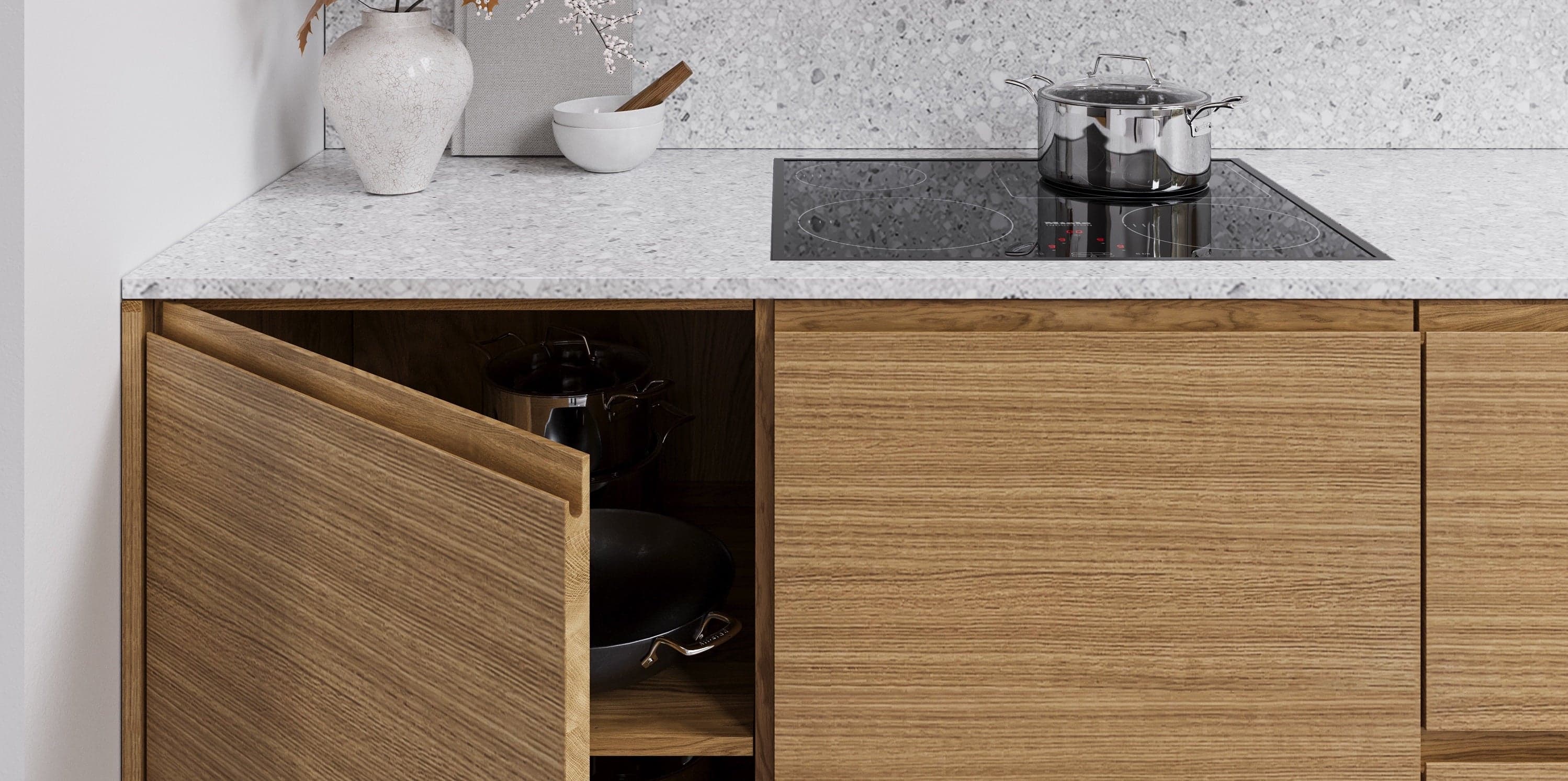 White oak COVE kitchen with integrated handle detail