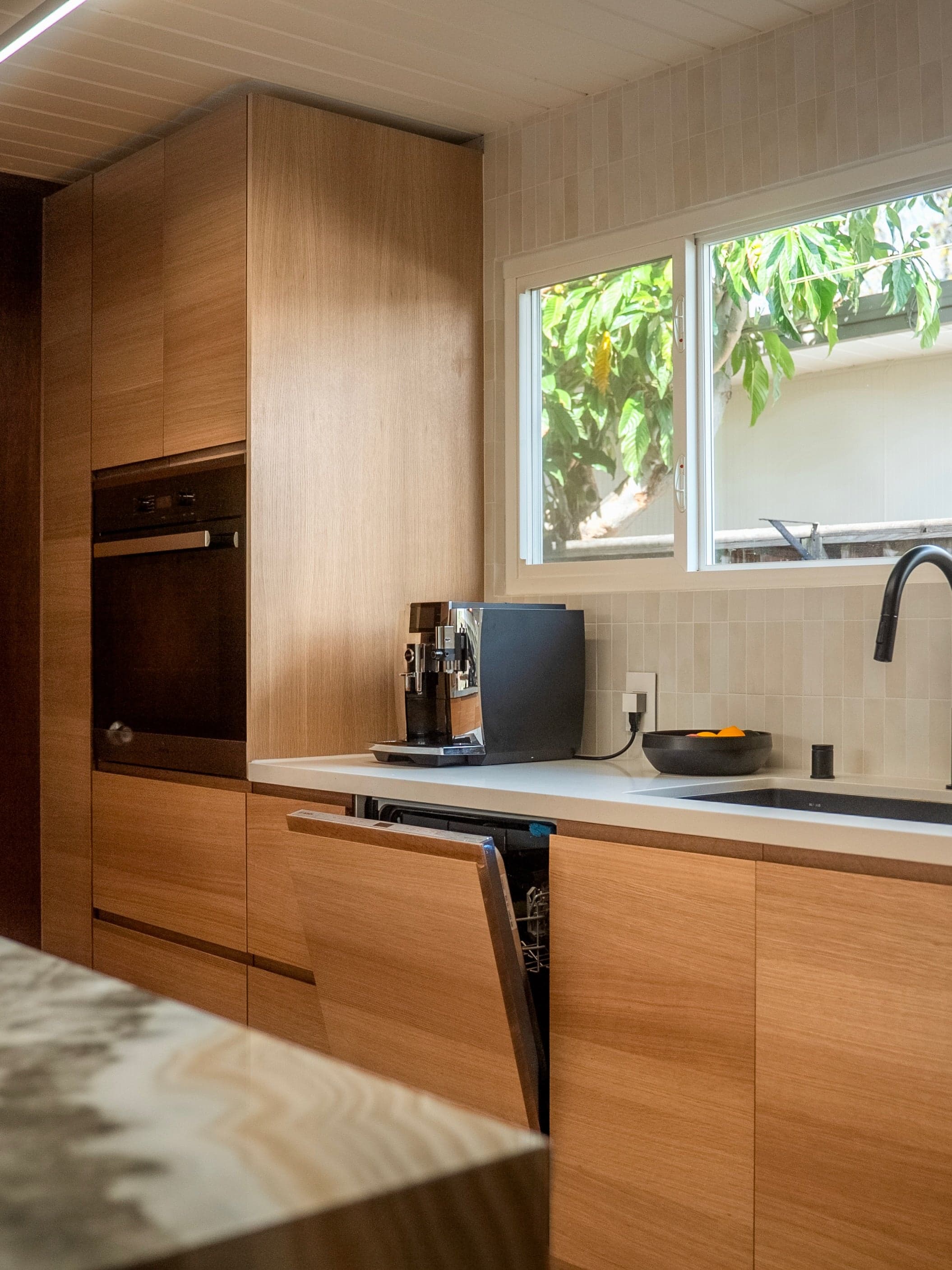Additional view of the white oak cabinetry